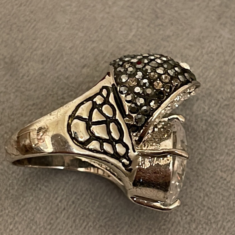 Solitaire Diamond Sterling Silver Ring - image 3